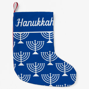 Blue and white Happy Hanukkah menorah Holiday Small Christmas Stocking
