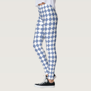 Blue and White Harlequin Diamond Pattern Leggings