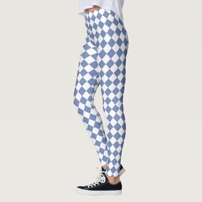 Blue and White Harlequin Diamond Pattern Leggings (Left)