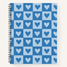Blue and White Heart Chequerboard Notebook