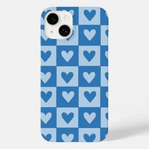 Blue and White Heart Chequered Phone Case