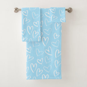 Blue and white heart pattern  bath towel set