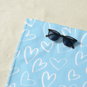 Blue and white heart pattern beach towel