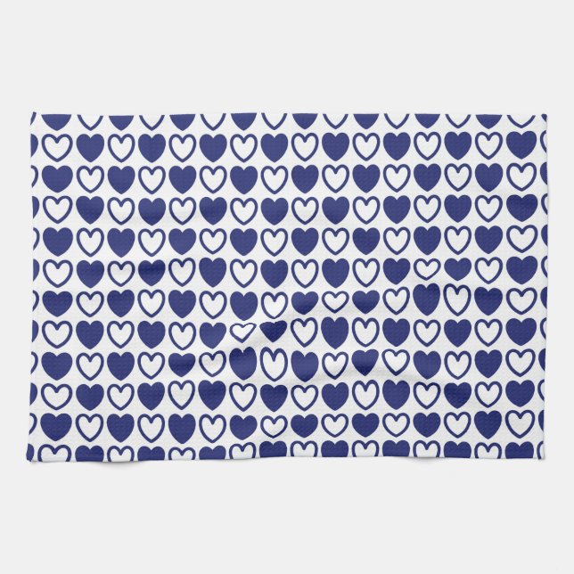 Blue and White Hearts Kitchen Towel (Horizontal)