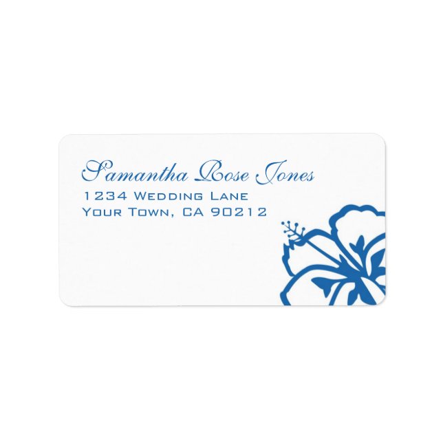 Blue and White Hibiscus Flowers Custom Address Label (Front)