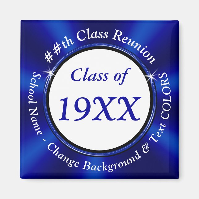 Blue and White High School Reunion Favours Magnets (Front)