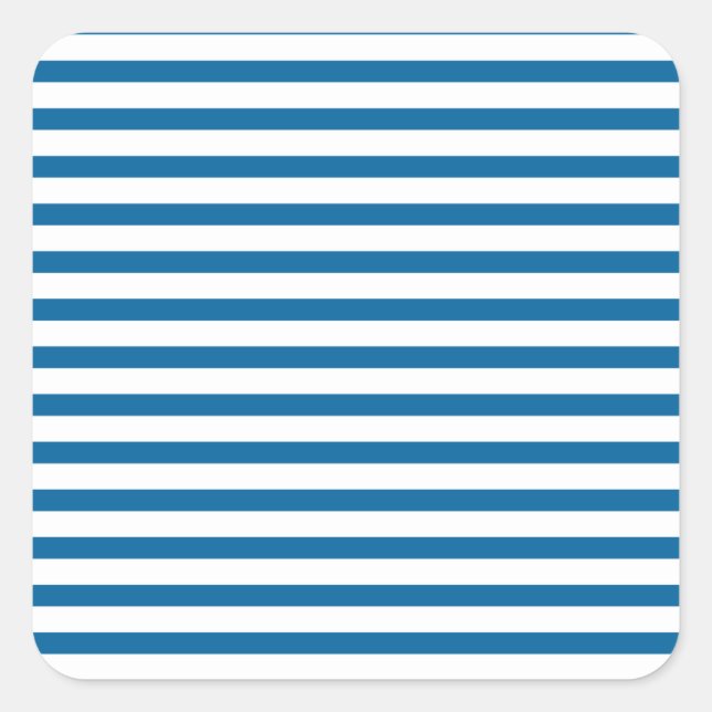 Blue and White Horizontal Stripe Square Sticker (Front)