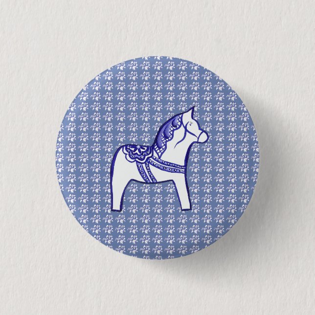 Blue and White Horse 1 Inch Round Button (Front)