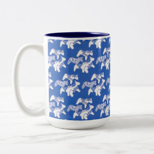 Blue and white horses Two-Tone coffee mug