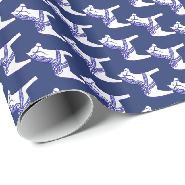 Blue and White Horses Wrapping Paper (Roll Corner)