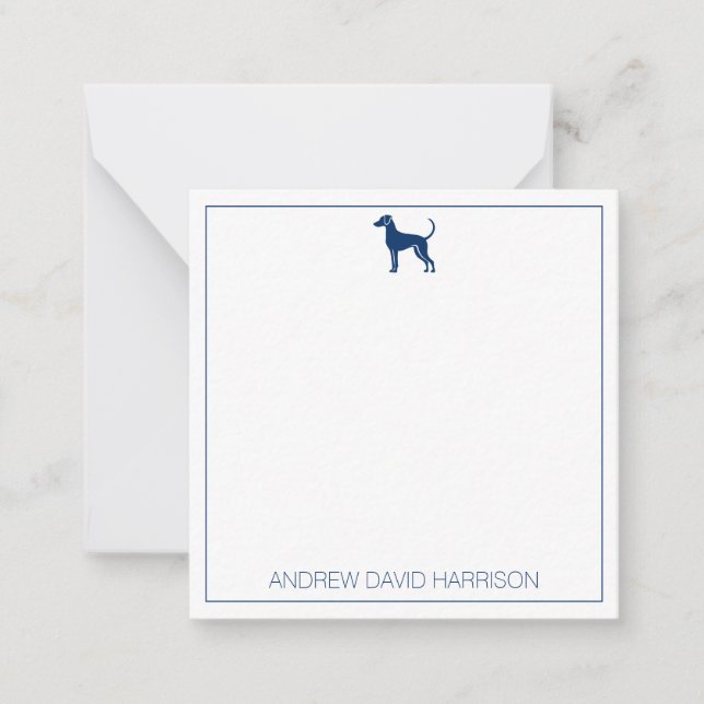 Blue and White Hound Dog Silhouette Personalized Card (Front)