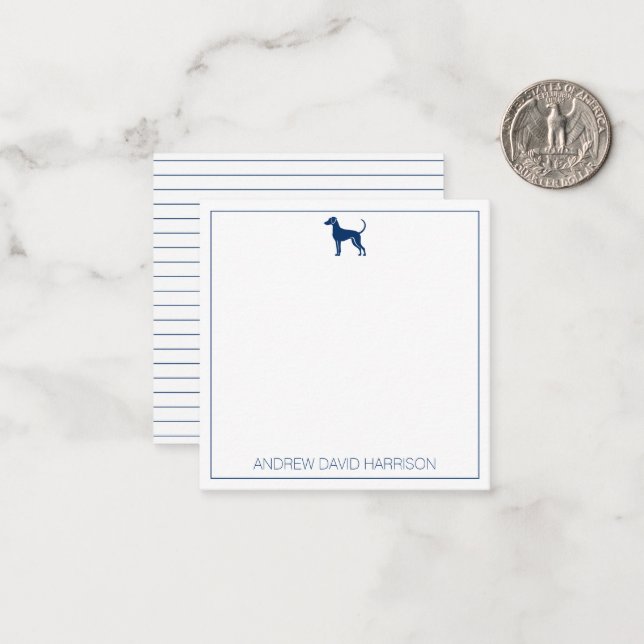 Blue and White Hound Dog Silhouette Personalized Card (Front/Back In Situ)