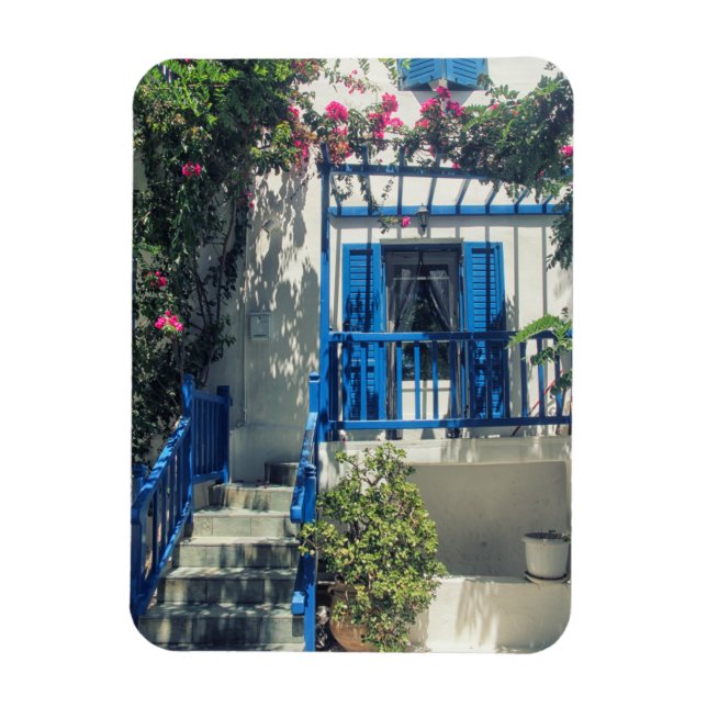 Blue and white house in Mykonos, Greece Magnet (Vertical)
