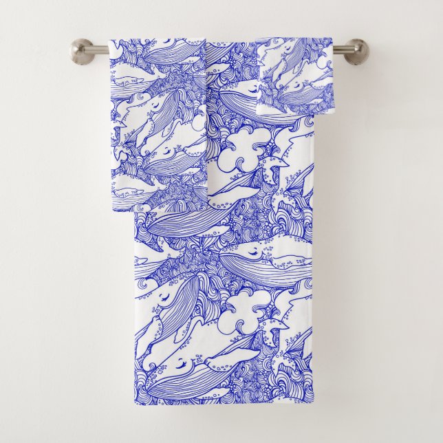 Blue And White Humpback Whale   Bath Towel Set (Insitu)