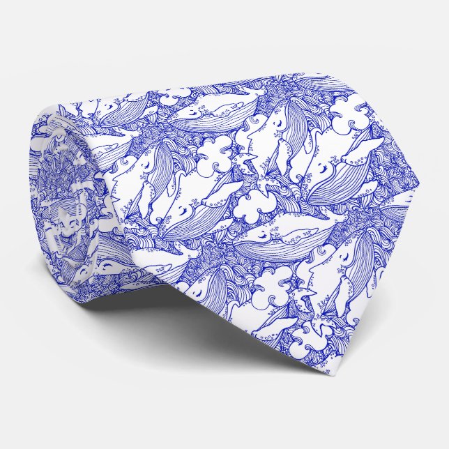 Blue And White Humpback Whale Tie (Rolled)
