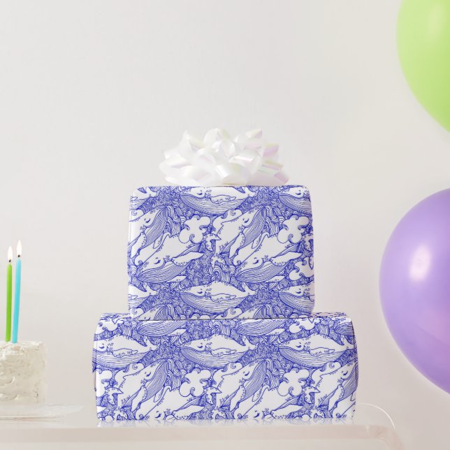 Blue And White Humpback Whale Wrapping Paper (Party Gifts)