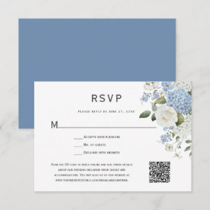 Blue and White Hydrangea, White Roses Floral RSVP Card