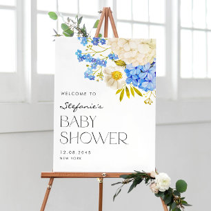 Blue and White Hydrangeas Baby Shower Welcome Poster