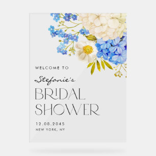 Blue and White Hydrangeas Bridal Shower Welcome Acrylic Sign