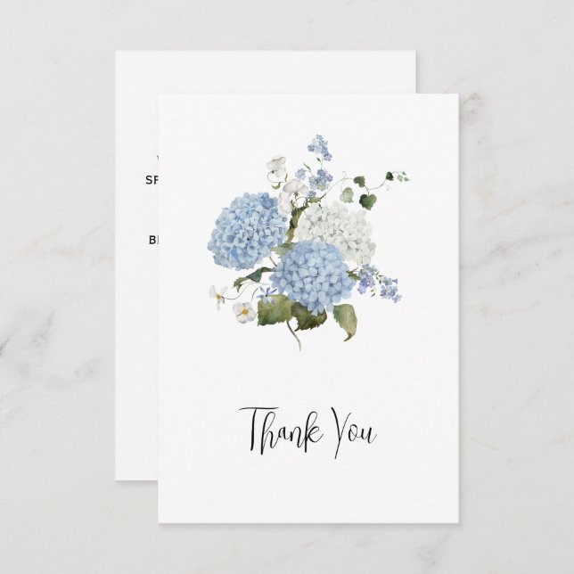 Blue and White Hydrangeas Floral Wedding Thank You (Front/Back)