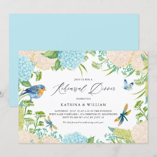 Blue and White Hydrangeas Rehearsal Dinner Invitation