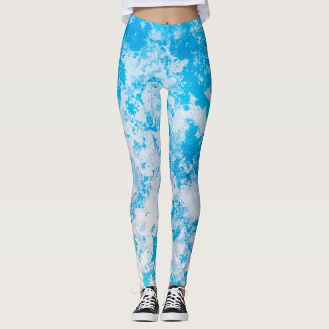 Blue and white ice planet surface leggings (Front)