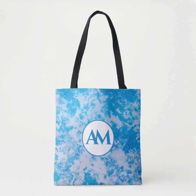 Blue and white ice planet surface name tote bag (Front)