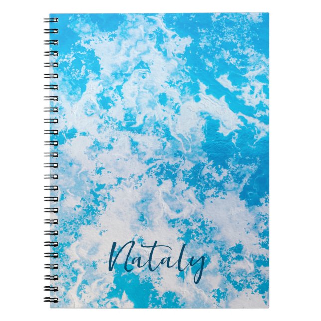 Blue and white ice surface personalized notebook (Front)
