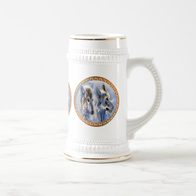 Blue and white ice wolves looking for dinner beer stein (Right)