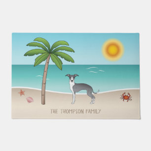 Blue And White Iggy Dog At A Tropical Summer Beach Doormat