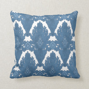 Blue and White IKAT Damask Moroccan Pattern Art Throw Pillow
