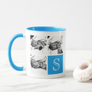 Blue and White Instagram Photo Collage Monogram Mug