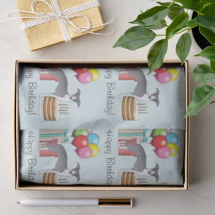 Blue And White Italian Greyhound Colourful Birthda Tissue Paper