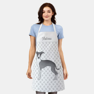 Blue And White Italian Greyhound With Custom Name Apron