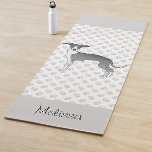 Blue And White Italian Greyhound With Custom Name Yoga Mat