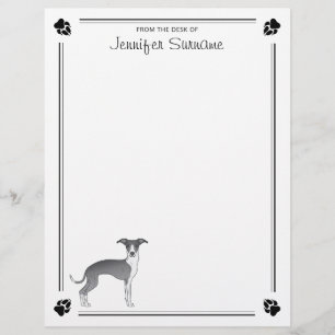Blue And White Italian Greyhound With Paws & Text Letterhead