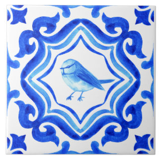Blue and white Italian Hand Painted Mediterranean  Tile