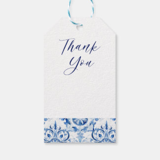 Blue and white Italian watercolor tile pattern Gift Tags
