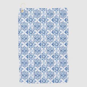 Blue and white Italian watercolor tile pattern Golf Towel