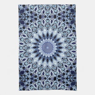 Blue and White Kaleidoscope Mandala Pattern Kitchen Towel