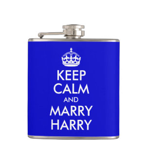 Blue and White Keep Calm and Marry Harry Hip Flask