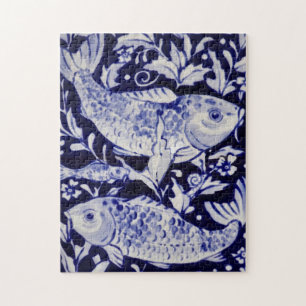 Blue and White Koi Fish Difficult Jigsaw Puzzle