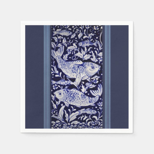 Blue and White Koi Fish Elegant Dining Napkin (Front)