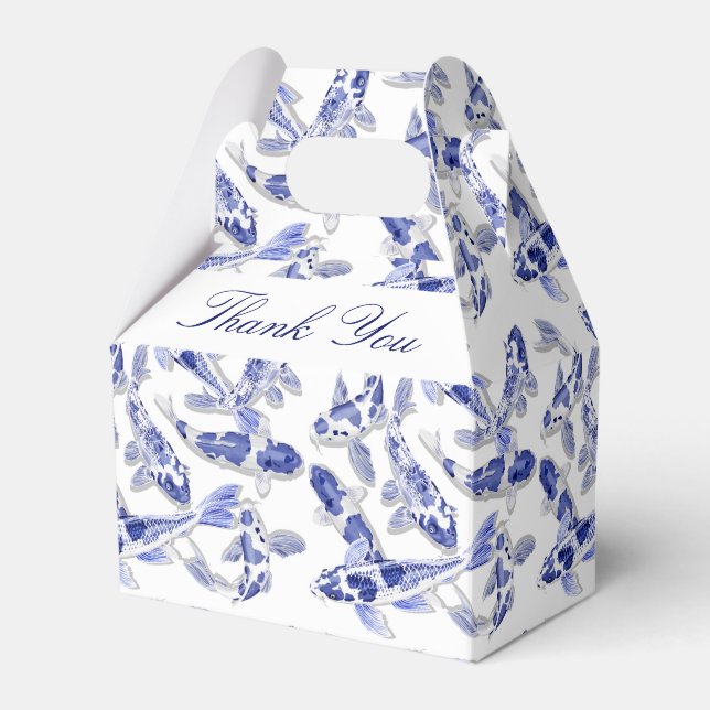 Blue and white koi fish favor box (Front Side)
