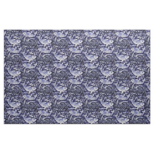 Blue and White Koi Fish Indigo Intricate Fabric