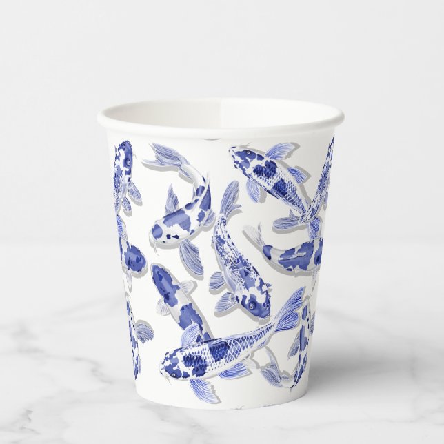 Blue and white koi fish paper cups (Left)
