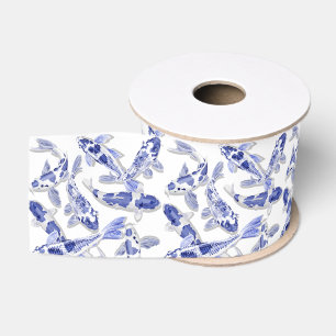 Blue and white Koi Grosgrain Ribbon
