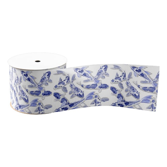 Blue and white Koi Grosgrain Ribbon (Spool)