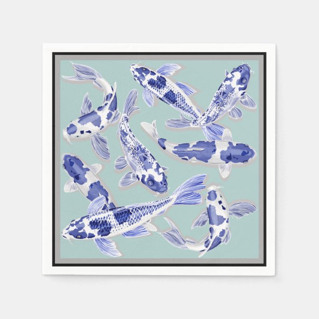 Blue and white Koi Napkin (Front)