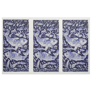 Blue and White Koi Pond Tile Design Fabric Panels